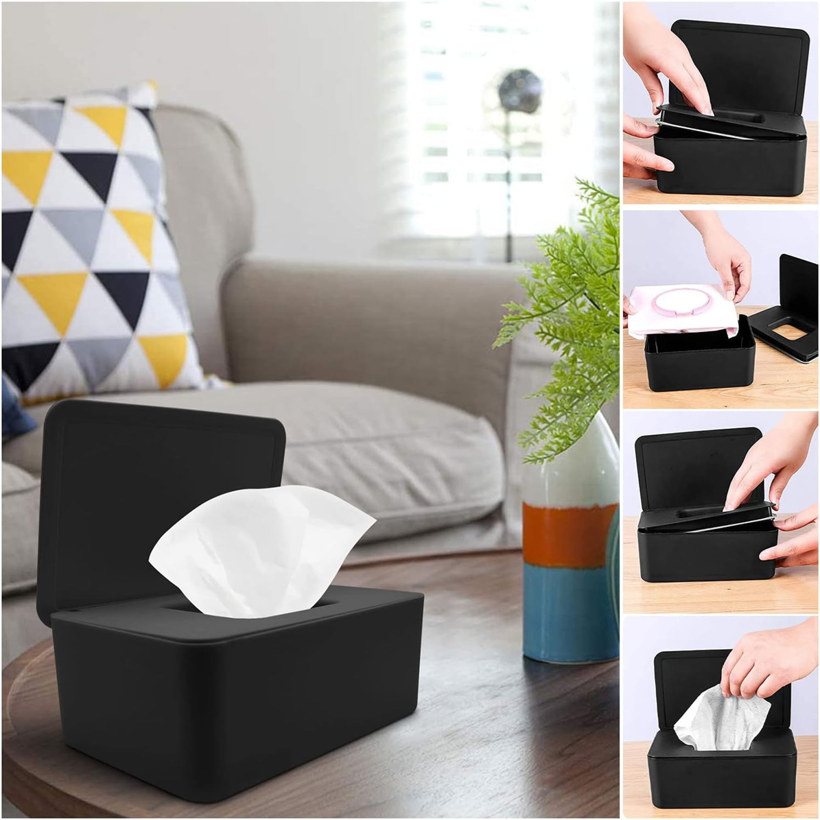 AOHCAE Behälter für Feuchttücher mit Dichtung und Deckel, 12 x 18,5 x 7 cm – Produktbild 2