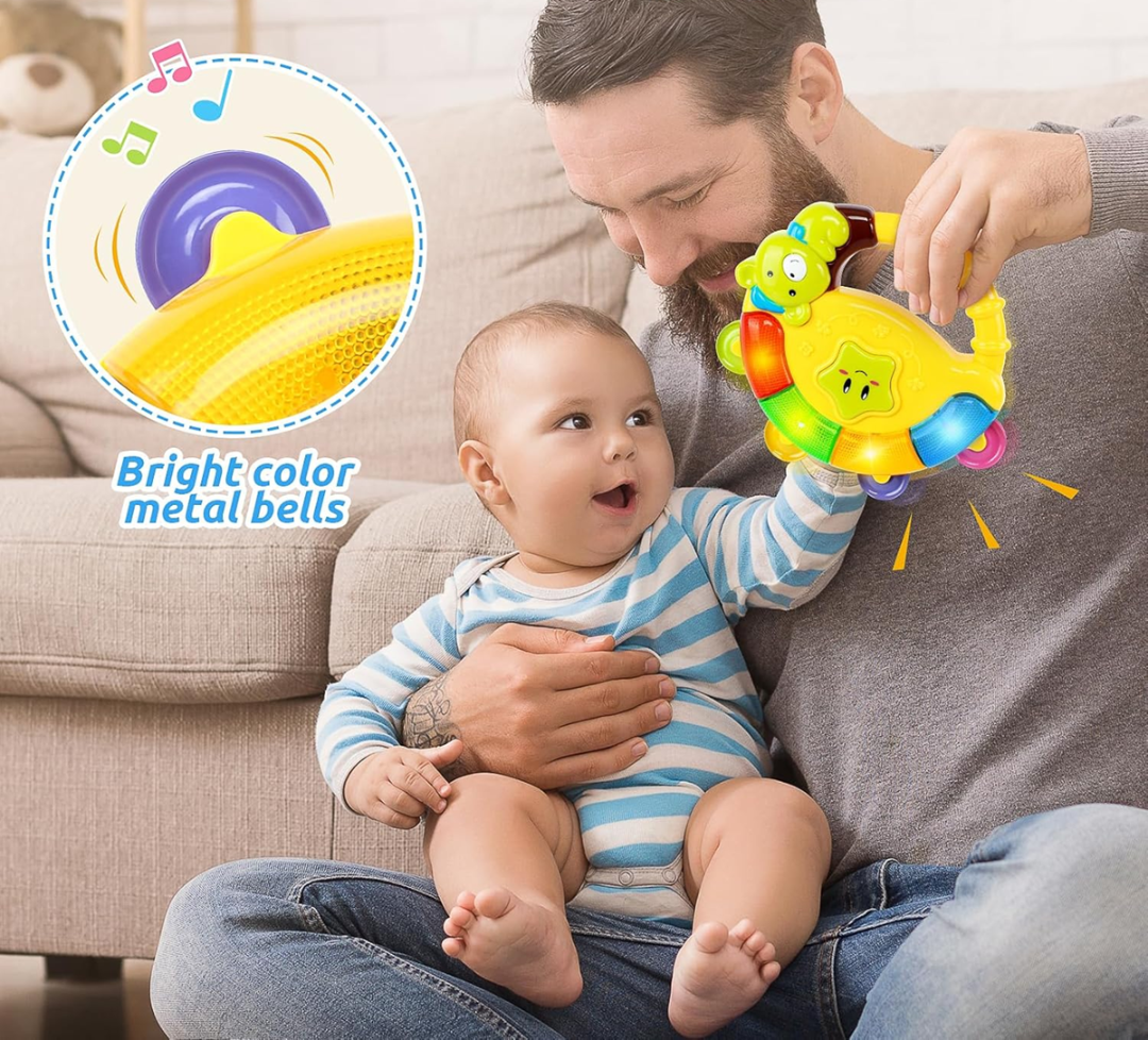 BAOLI interaktywny TAMBURYN melodie dźwieki światła 16,5 x 17,5 cm