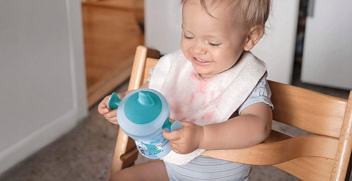 NUK Trainer Cup KUBEK NIEKAPEK lew i zebra 6 m+ 230 ml kubek dla dziecka z uchwytami i niebiesko-zielonym motywem