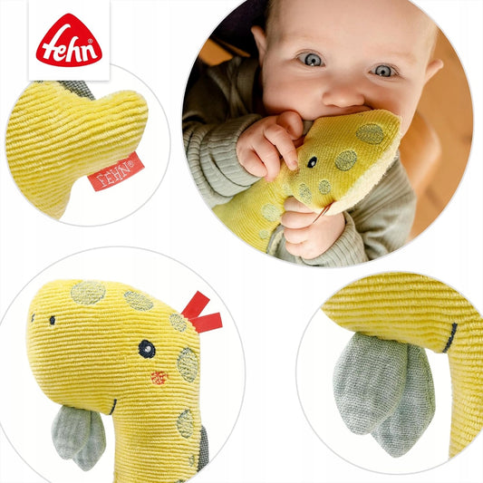 FEHN peluche doudou avec hochet et pouet DINOSAURE 17,5 cm