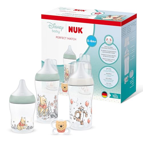 NUK Perfect Match zestaw butelek antykolowych 0+ 4 elementy DISNEY, butelki 150 ml i 260 ml z smoczkiem
