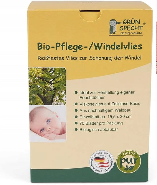 GRUNSPECHT Bio bibułki do pieluszek x70 biodegradowalne, naturalne wkłady do chusteczek dla niemowląt
