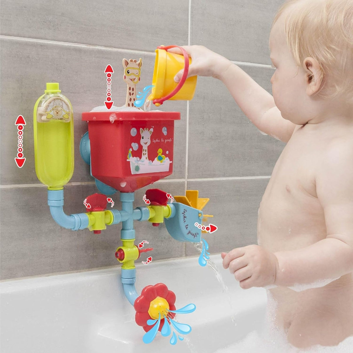 SOPHIE LA GIRAFE jouets de bain avec ventouses, tubes, moulin, arrosoir