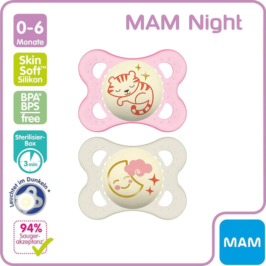 MAM ORIGINAL NIGHT smoczek uspokajający x2 0-6msc