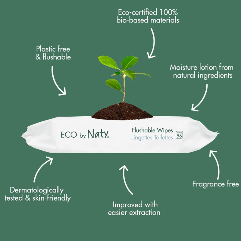 ECO BY NATY lingettes humides 3 x 56 jetables compostables