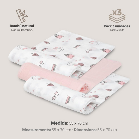 INTERBABY langes en mousseline x3 bambou coton 55x70cm