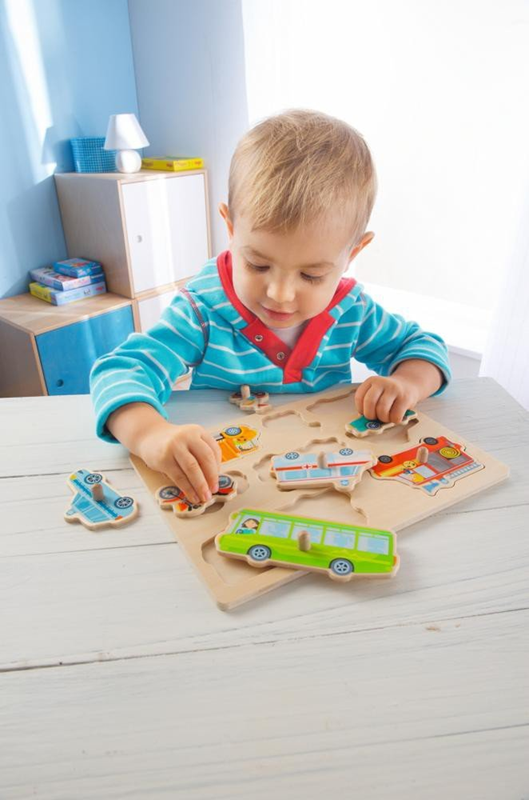 HABA drewniane puzzle wtykowe 8 elementów 21 x 30 cm POJAZDY