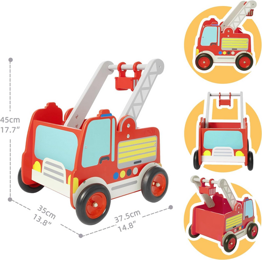 LABEBE chariot en bois CAMION DE POMPIERS 37,5 x 45 cm