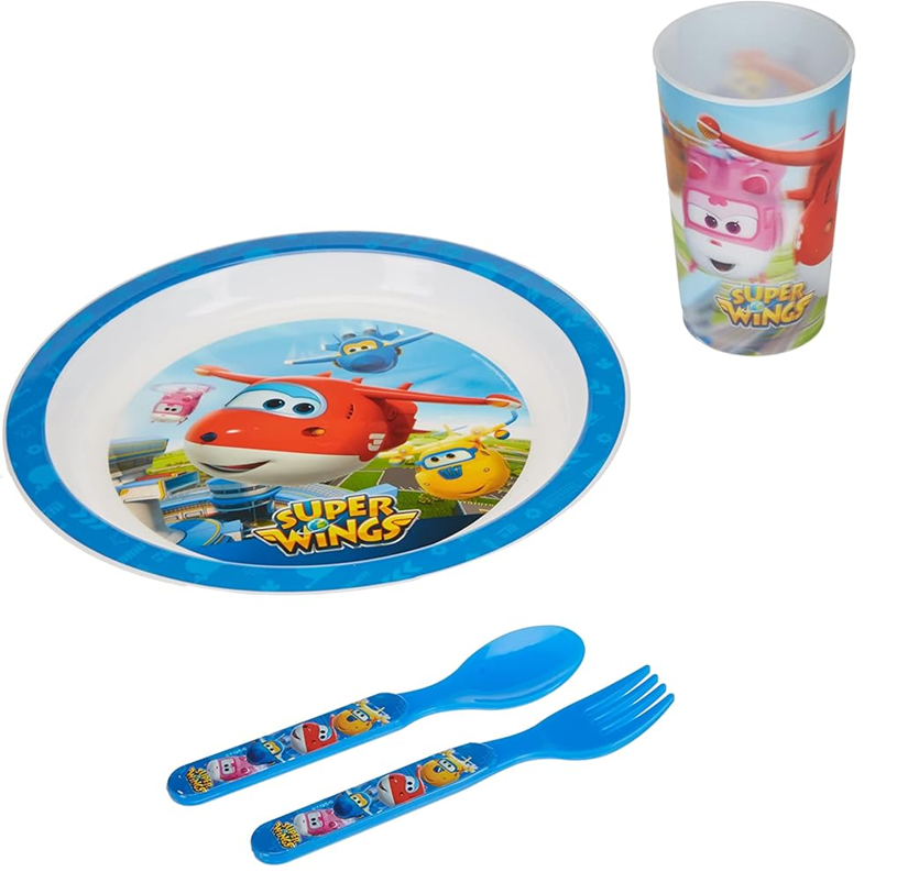 OLED Super Wings zestaw śniadaniowy talerz kubek sztućce 3 lata+