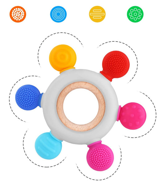 AKOLIK silikon- och träbitring med massage 10,8 cm 3 m+