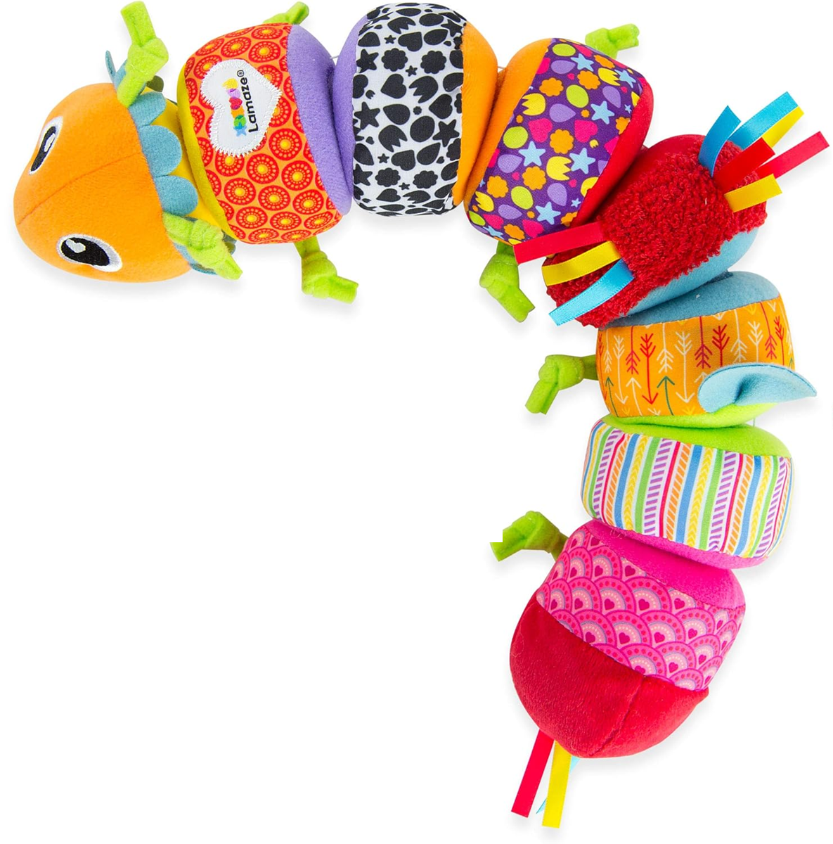 LAMAZE Mix & Match chenille sensorielle avec hochet 8 pièces à scratch 44 cm