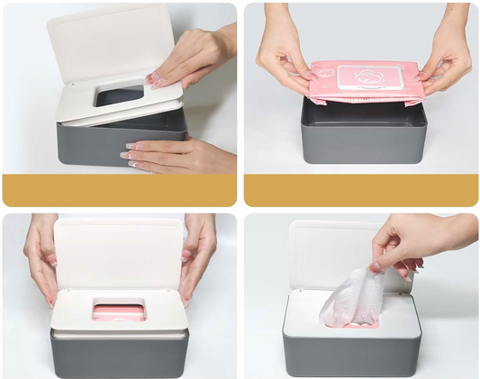 BOÎTE pour lingettes humides avec joint d’étanchéité et couvercle 10,1 x 21 cm