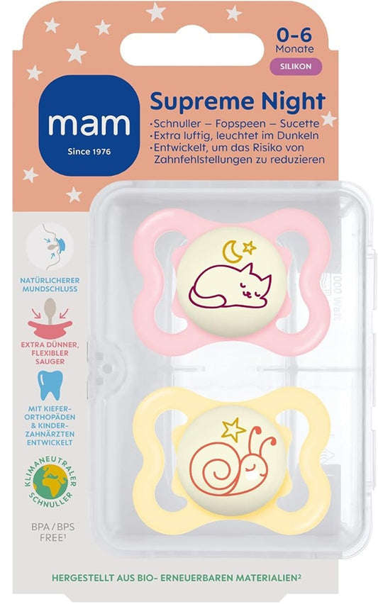 MAM SUPREME NIGHT sucette en silicone 0-6 mois