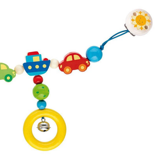 HEIMESS attache en bois avec grelots pour poussette, lit bébé, siège auto 40 cm