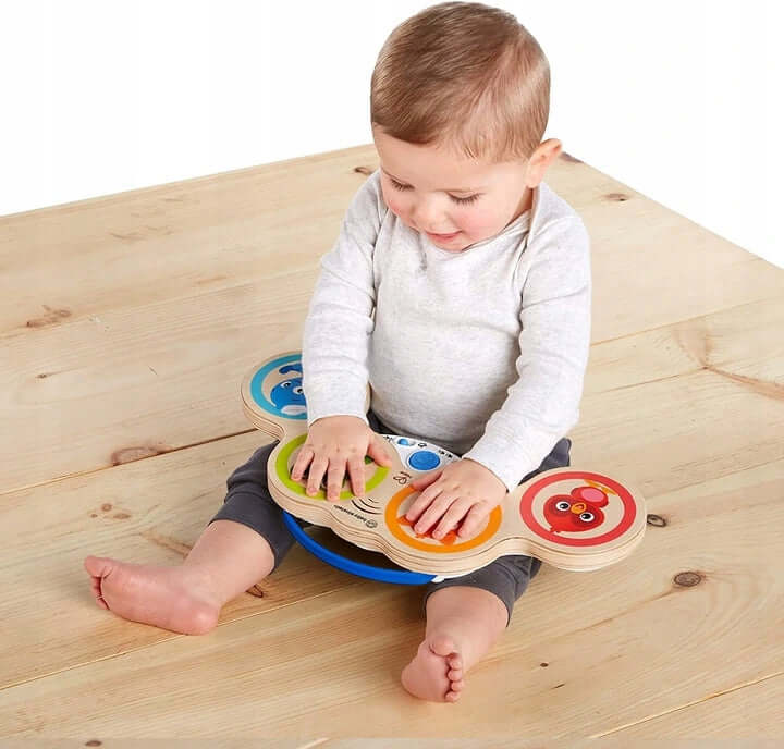 HAPE Magic Touch drewniane bębenki dotykowe 3, interaktywna zabawka muzyczna dla niemowląt 6 m+