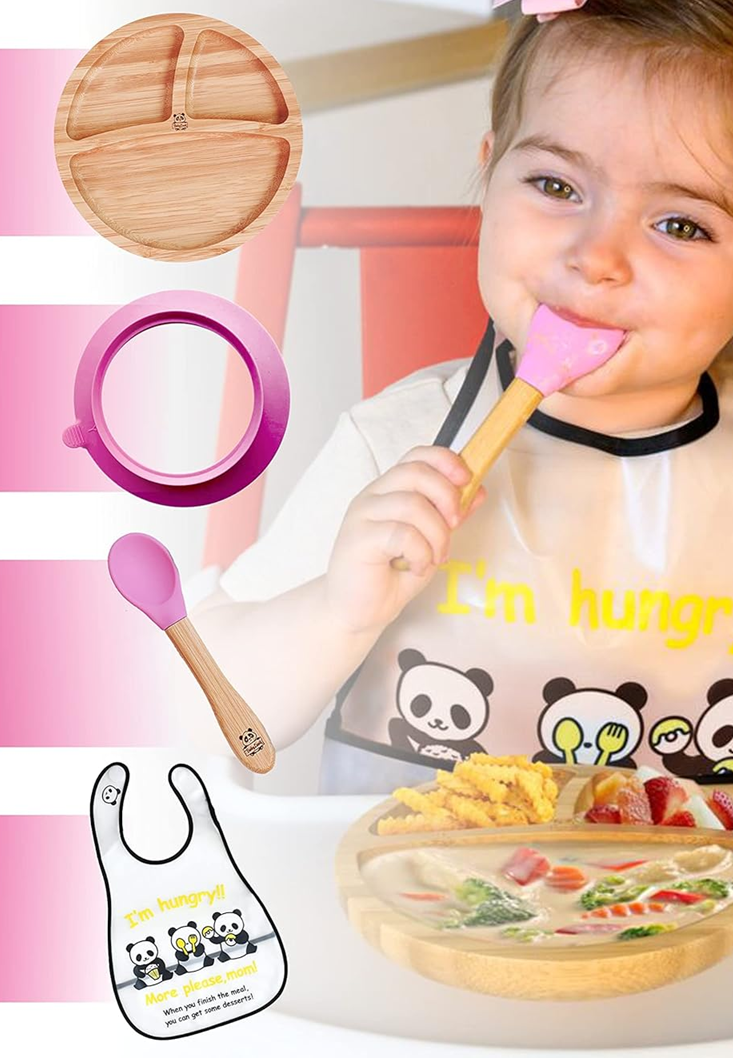 BABYLOVIT bambusový talířek s přísavkou + lžička a bryndák