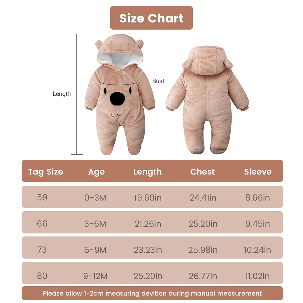 JIAMY combinaison d'hiver avec capuche 0-3 mois