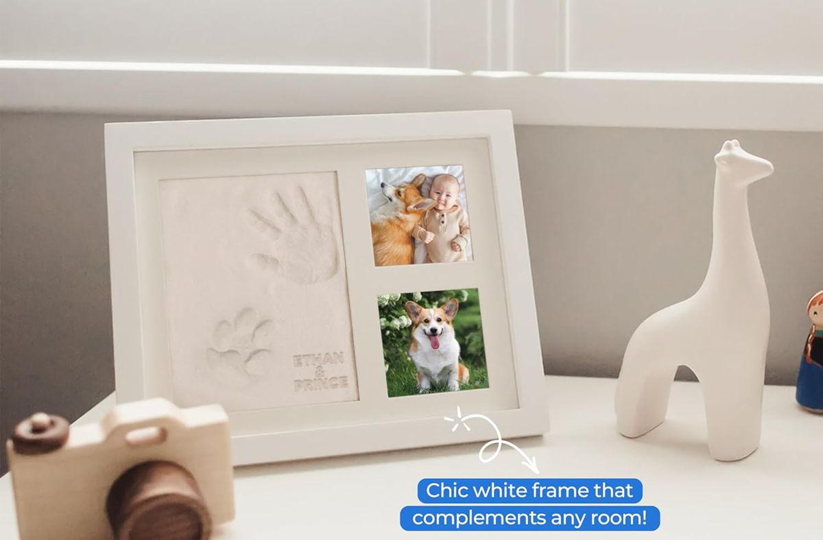 BUBZI cadre photo en bois, empreintes de mains et de pieds 23 x 28 cm + argile