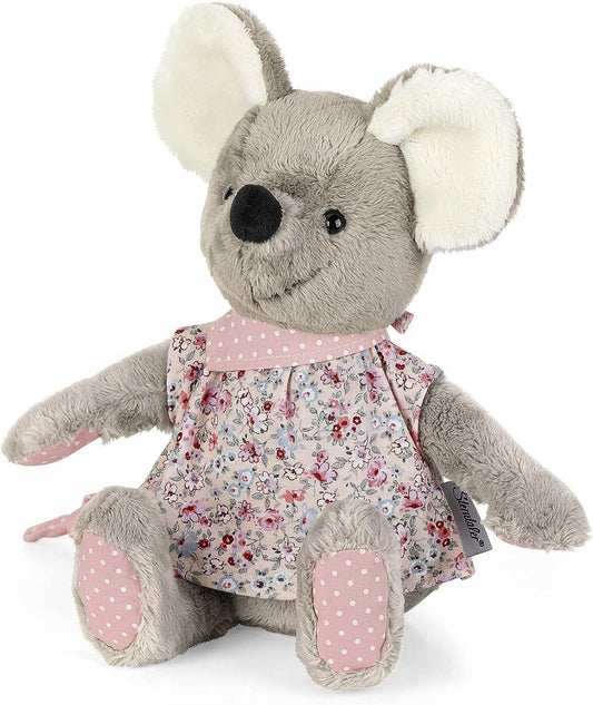 STERNTALER Mysz Mabel PRZYTULANKA z grzechotką 25 cm "N. miękka szara myszka z różowo-kwiatową sukienką