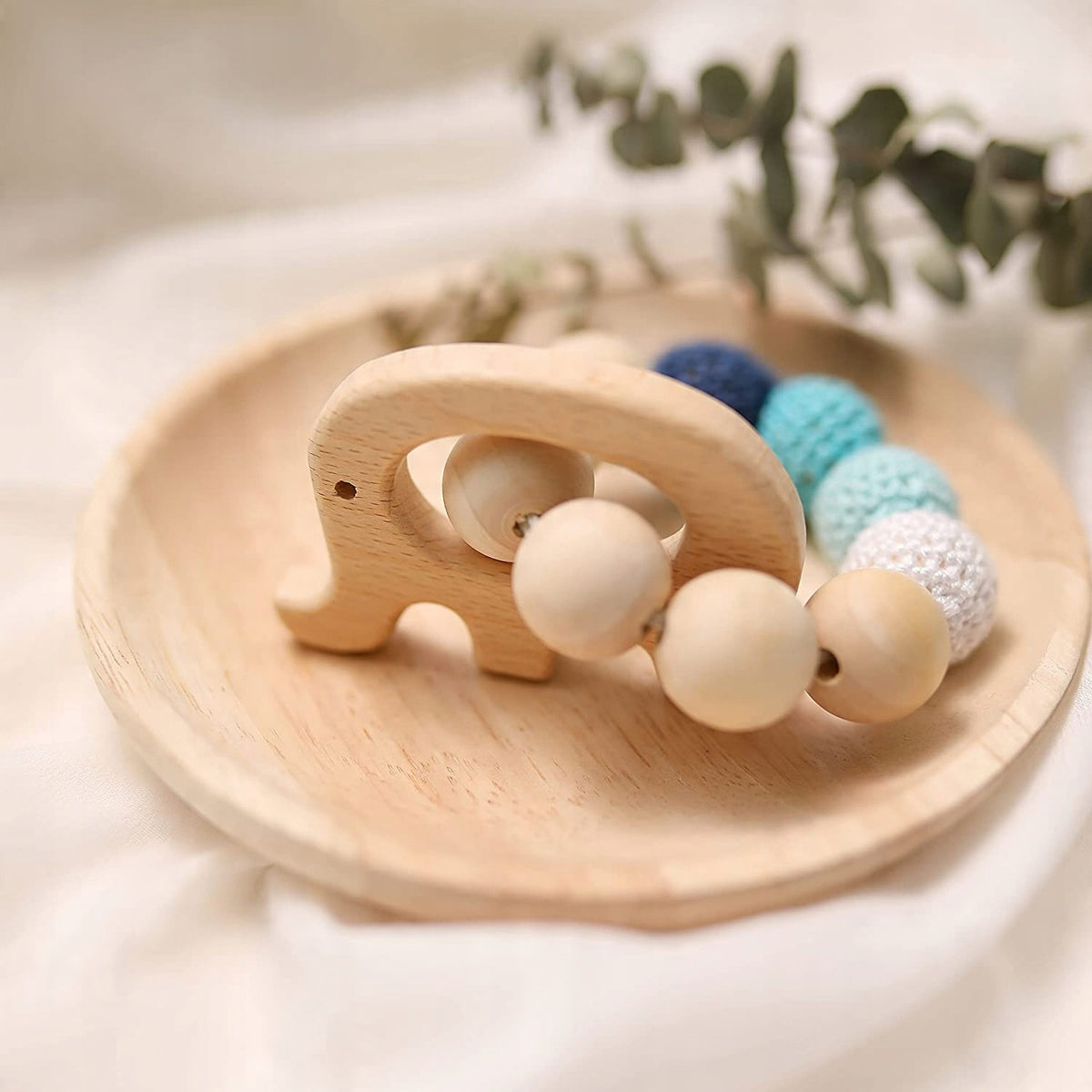 MAMIMAMI anneau de dentition en bois et perles + étui SOLEIL