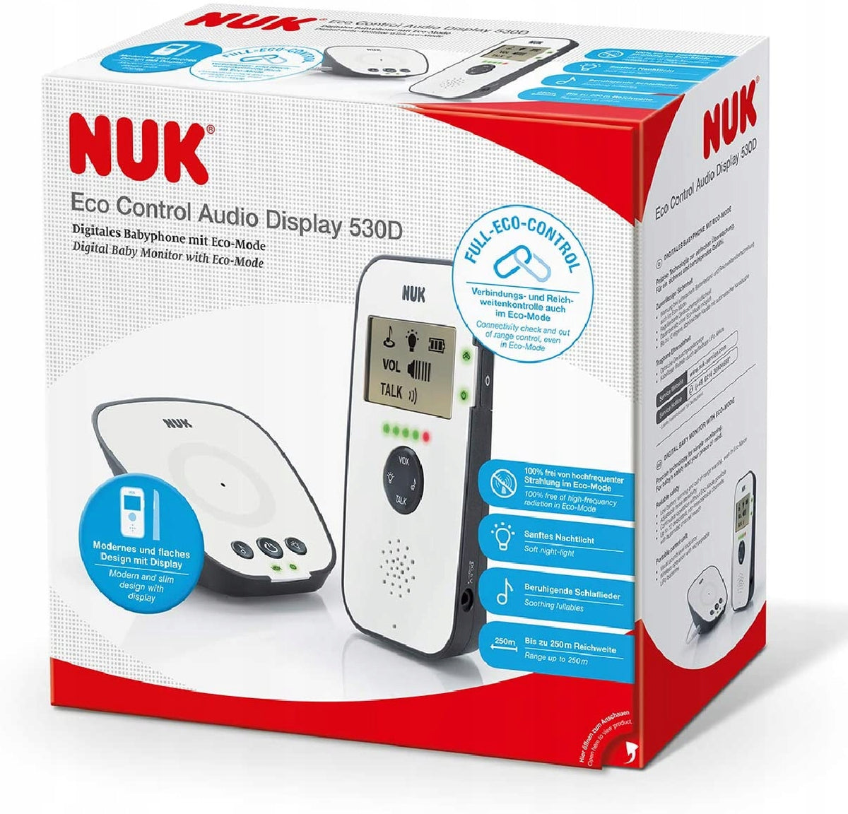 NUK Eco Control 530D elektroniczna niania FHSS biało-czarna, cyfrowy monitor dziecka w opakowaniu