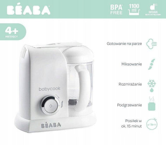 BEABA Babycook ROBOT KUCHENNY 4w1 parowar, mikser, biały, BPA free, 1100 ml