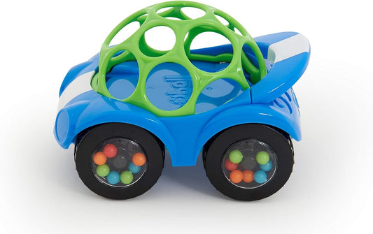 BRIGHT STARTS Oball Rattle & Roll jeżdżący samochód z grzechotką, niebiesko-zielony, dla dzieci 3 m+