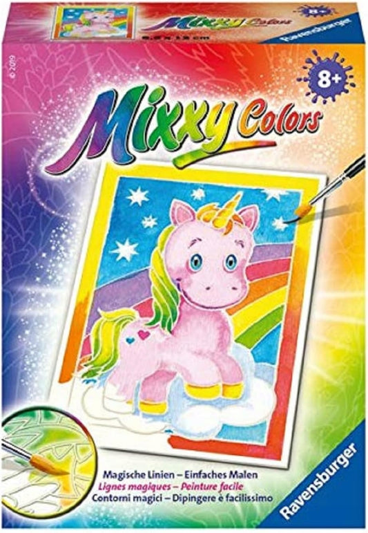 RAVENSBURGER Mixxy Colors szablon do malowania jednorożec 8,5 x 12,5 cm, kreatywny zestaw 8+