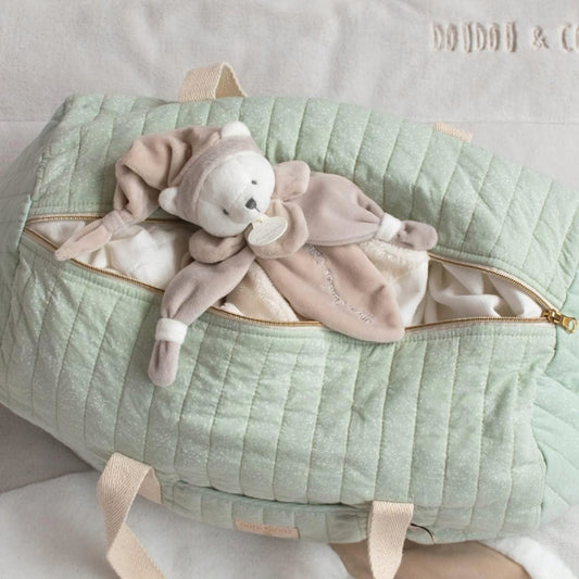 DOUDOU et COMPAGNE przytulanka komforter MIŚ dla dzieci 0+, miękki pluszowy miś z bezpiecznego poliestru
