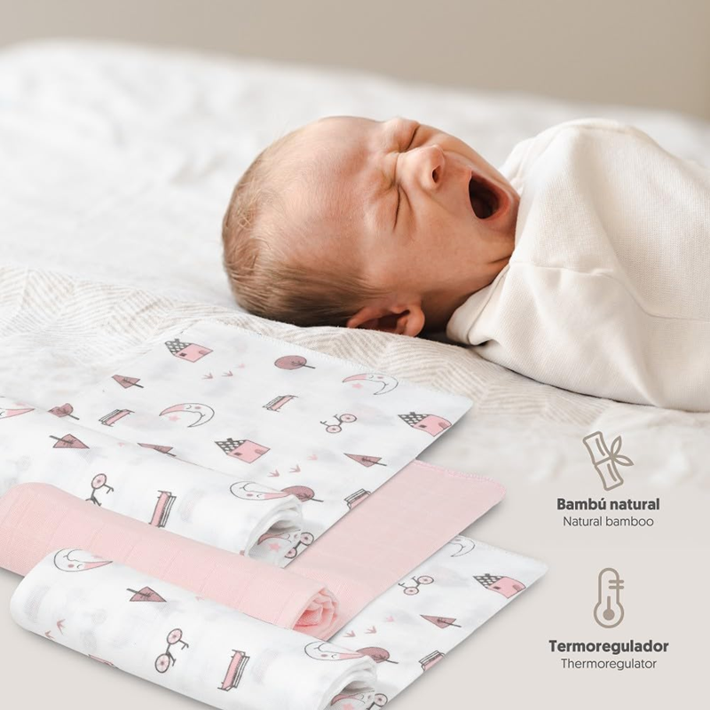 INTERBABY langes en mousseline x3 bambou coton 55x70cm