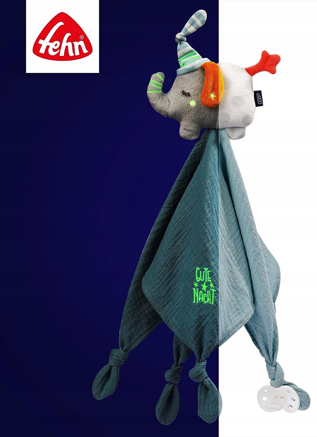 FEHN peluche con soporte para chupete ELEFANTE 42 cm