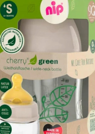 NIP Cherry Green butelka szklana 120 ml 0+ smoczek latex S