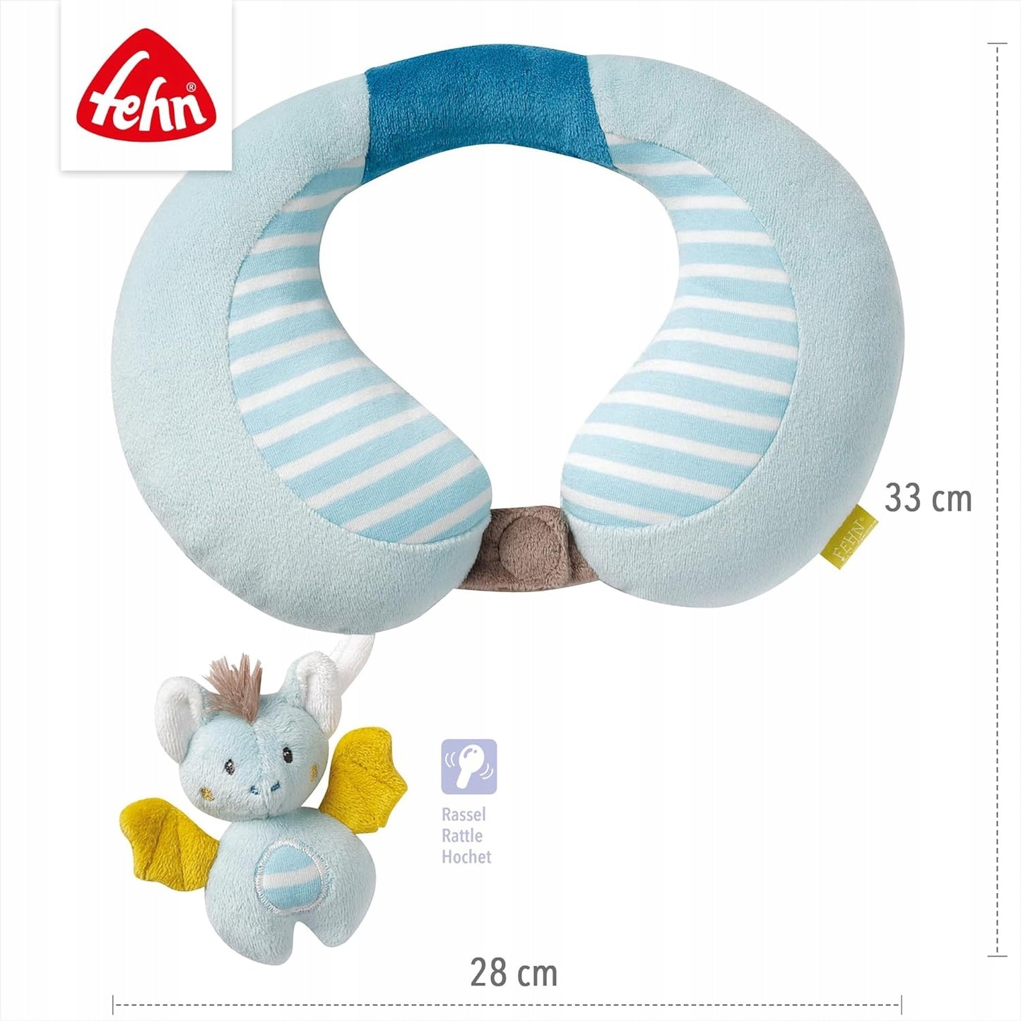 FEHN Kis kastély utazópárna fejtámla csörgővel, DENEVÉR