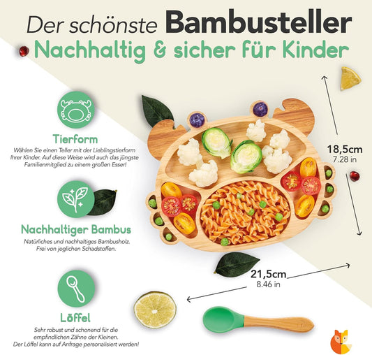 KLEINER FUCHS bambusowy talerzyk z przyssawką + łyżeczka KRAB