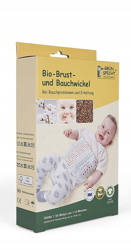 GRUNSPECHT termofor na brzuch 1-12msc pestki winogron dla niemowląt, BIO bawełna, regulowane zapięcie
