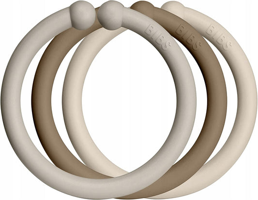 BIBS LOOPS 12x zawieszki uniwersalne w odcieniach brązu i beżu, elastyczne zawieszki do smoczka i wózka