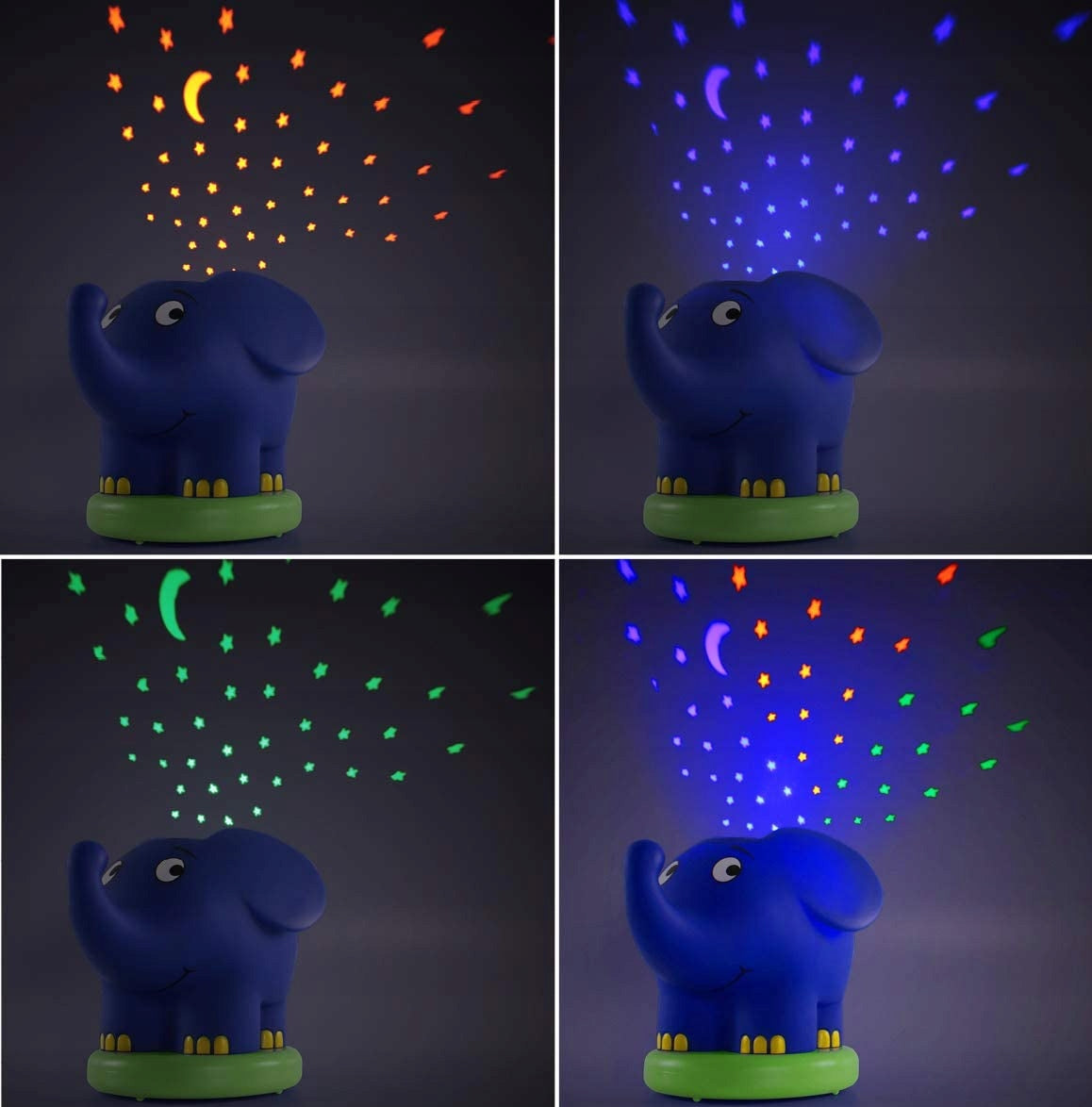 ANSMANN Słoń projektor gwiazd LED + melodia, kolorowy projektor nocnego nieba z gwiazdkami i księżycem