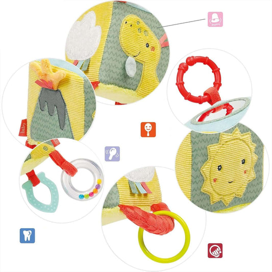 FEHN Happy Dino pluszowa zawieszka kostka z grzechotką 10 x 10 cm – nowy – zdjęcie 2