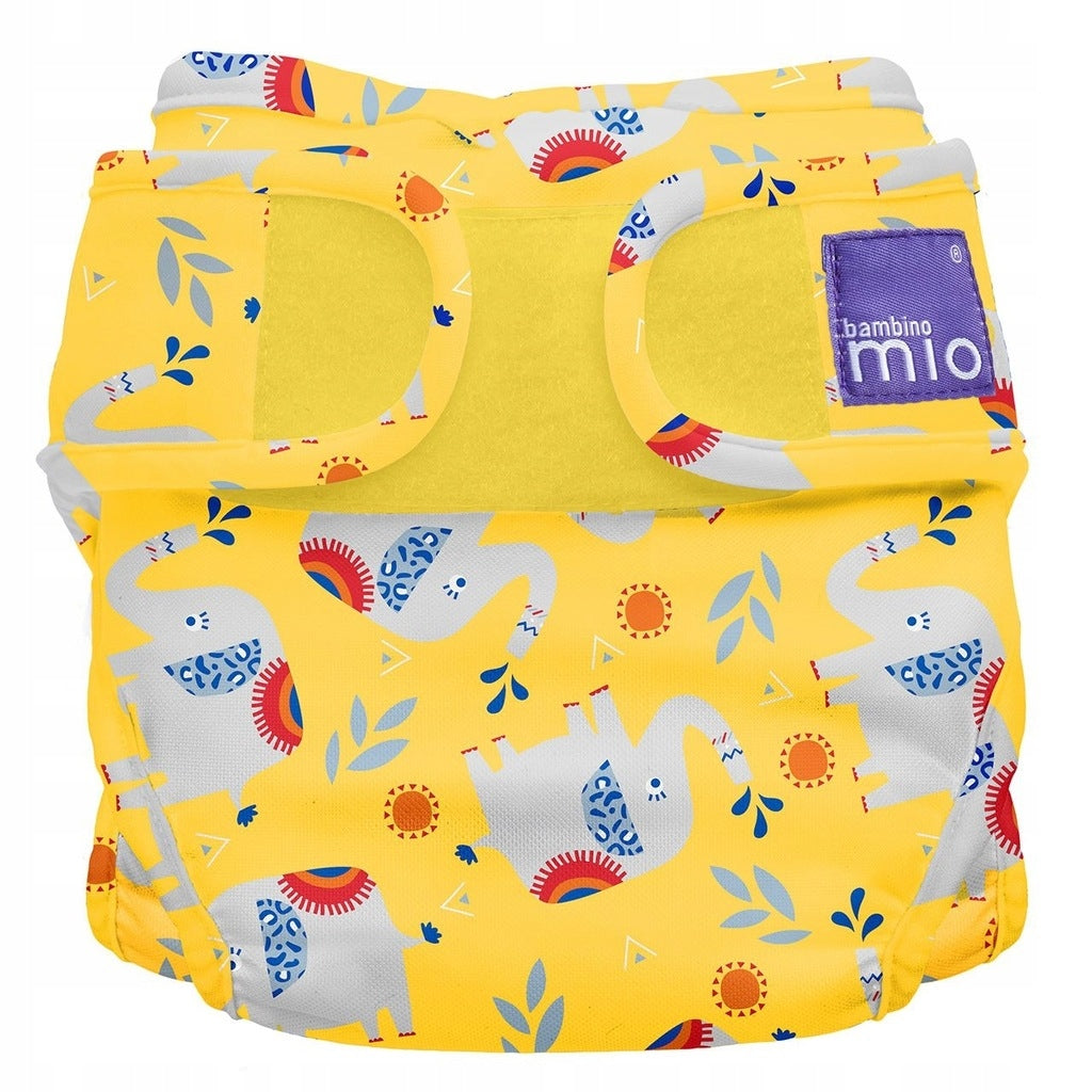 BAMBINO MIO otulacz na pieluchę <9kg, żółty z motywem słoni, rozmiar 1, wielorazowy nappy cover