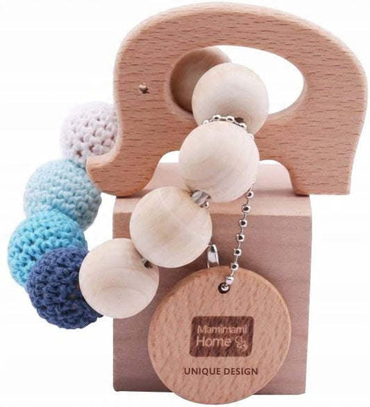 MAMIMAMI anneau de dentition en bois et perles + étui SOLEIL
