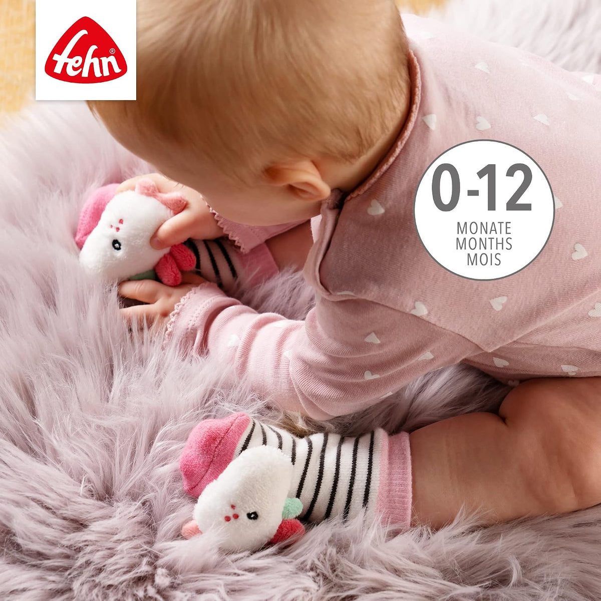 FEHN Aiko&Yuki skarpetki dla niemowląt z grzechotką 0-12 msc. miękkie skarpetki dla niemowląt z grzechotką