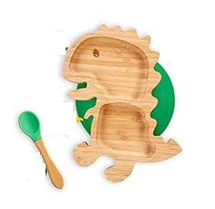 Petite Renarde assiette en bambou avec ventouse + cuillère