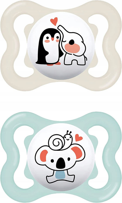 MAM SUPREME smoczek silikonowy 0-6msc x2, higieniczne smoczki dla niemowląt z uroczym wzorem