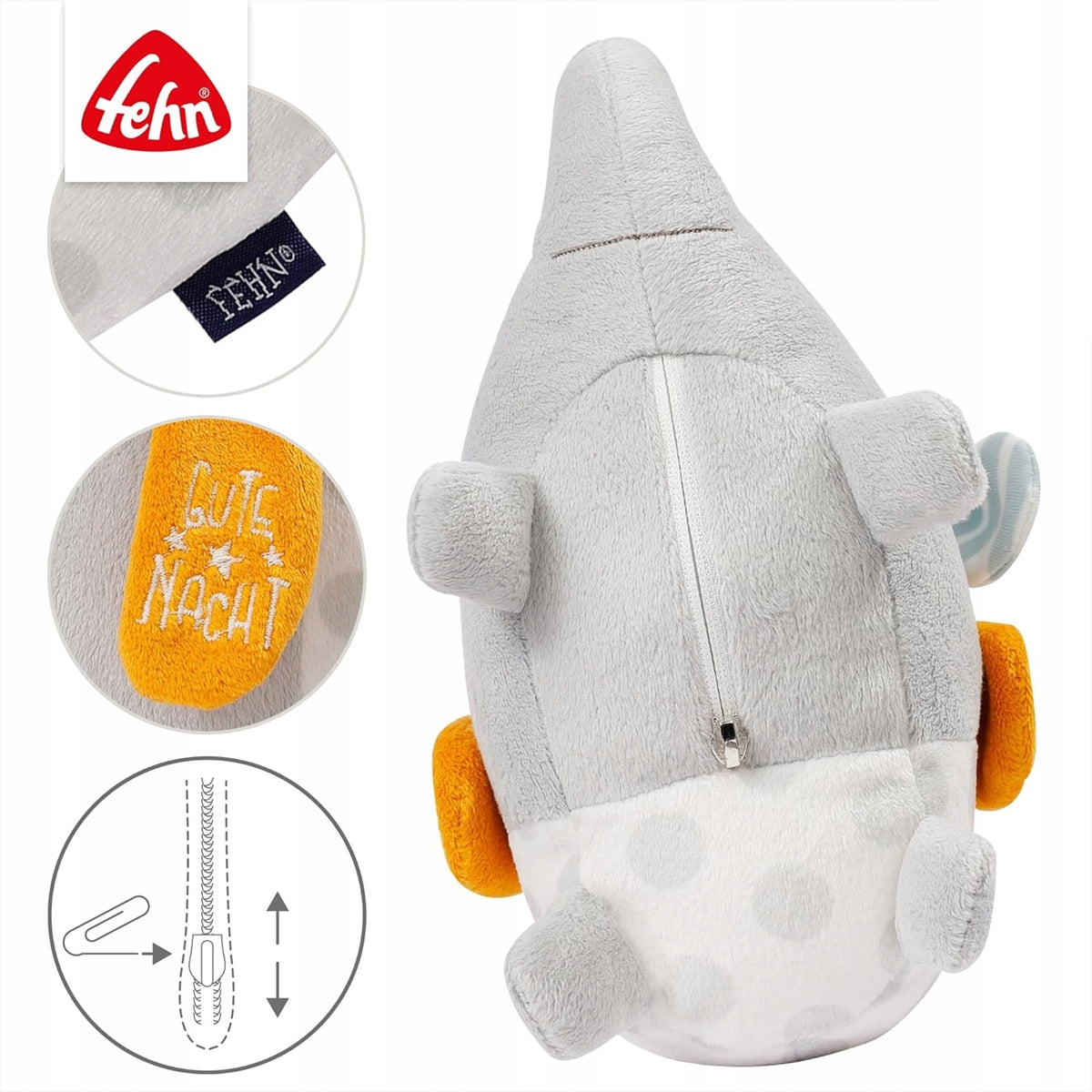FEHN doudou avec veilleuse 4 couleurs et broderie lumineuse SOLEIL