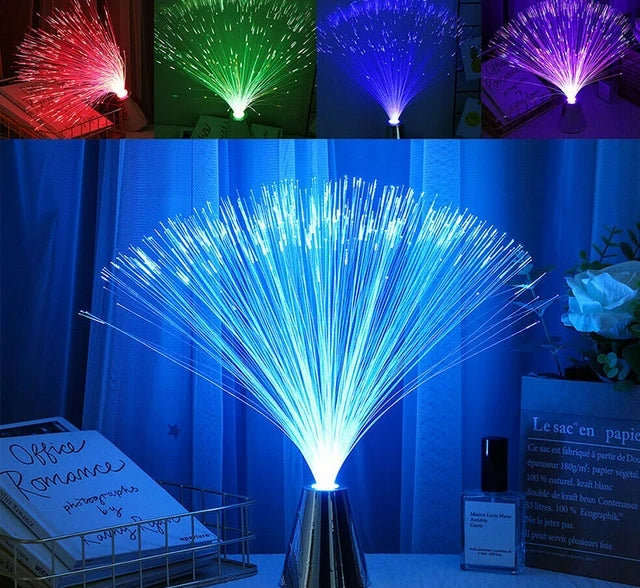 CHANGLESU światłowodowa lampka nocna LED zmieniające się kolory, srebrna, 34 cm, dekoracyjne światło RGB