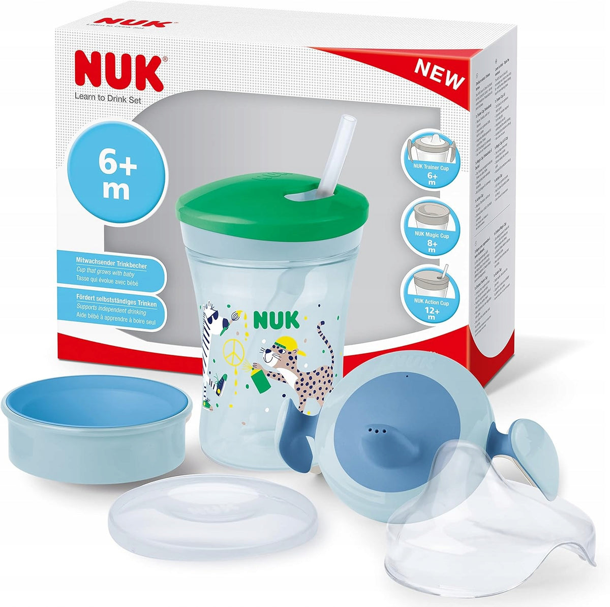 NUK drinkleerset beker + 3 mondstukken