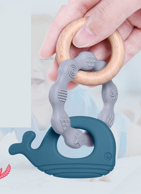 VICLOON anneau de dentition en bois et silicone BALEINE