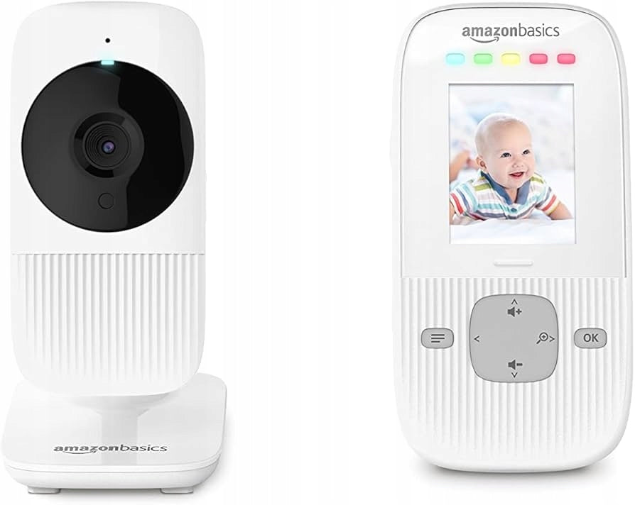 AMAZON BASICS A30 niania elektroniczna 2" biała z kamerą i monitorem, tryb nocny, zoom x2