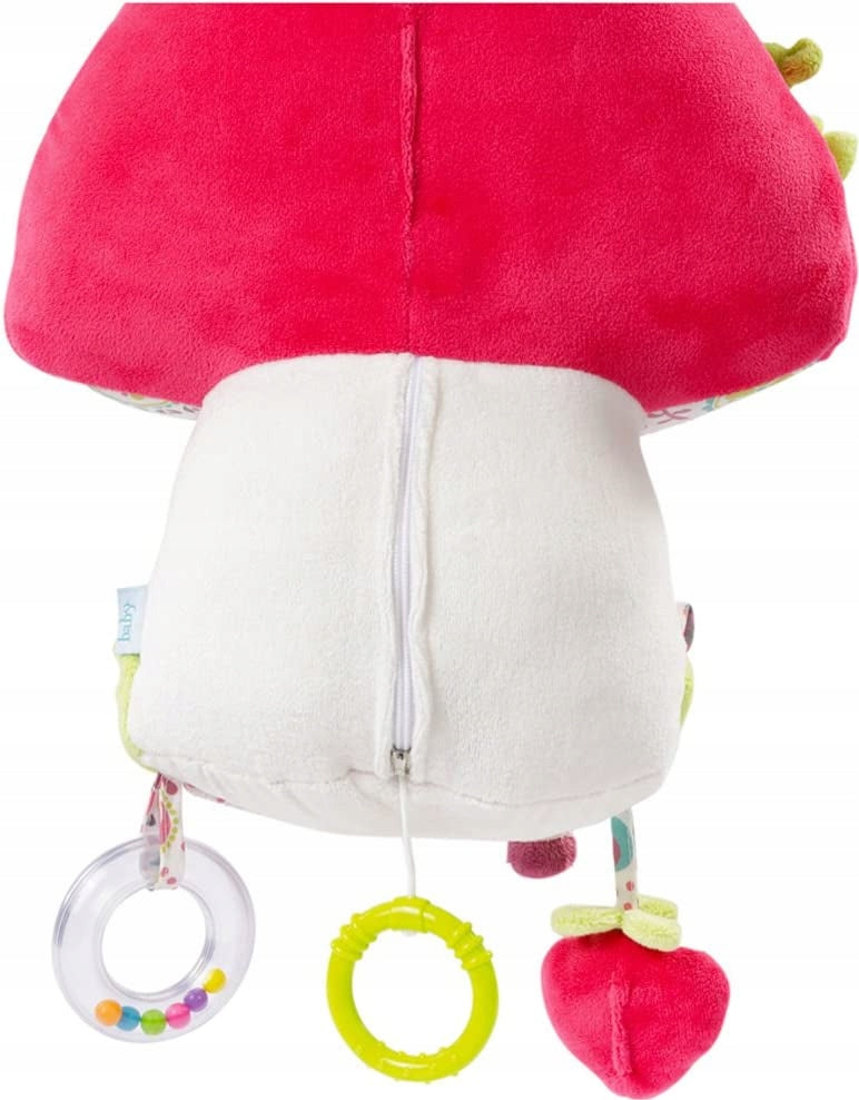 BabySun zawieszka z pozytywką pluszowy grzyb 40 cm, kolorowa zabawka dla dzieci 0+, z grzechotką i piszczałką