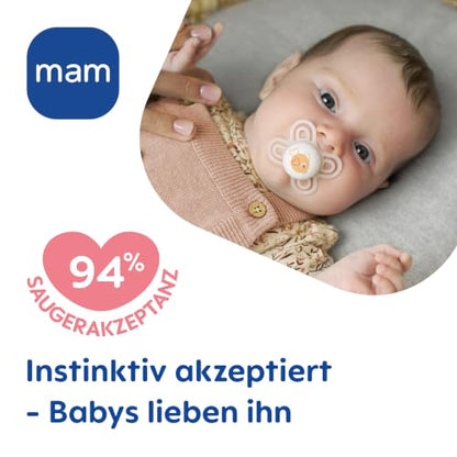 MAM Perfect Start smoczek uspokajający silikonowy 0-2m x2, smoczek dla noworodka z tarczką SkinSoft